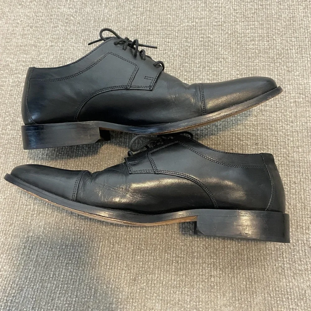 Johnston & Murphy Shoes Mens Size 11 W Black Leather Cap Toe Derby 59-11567